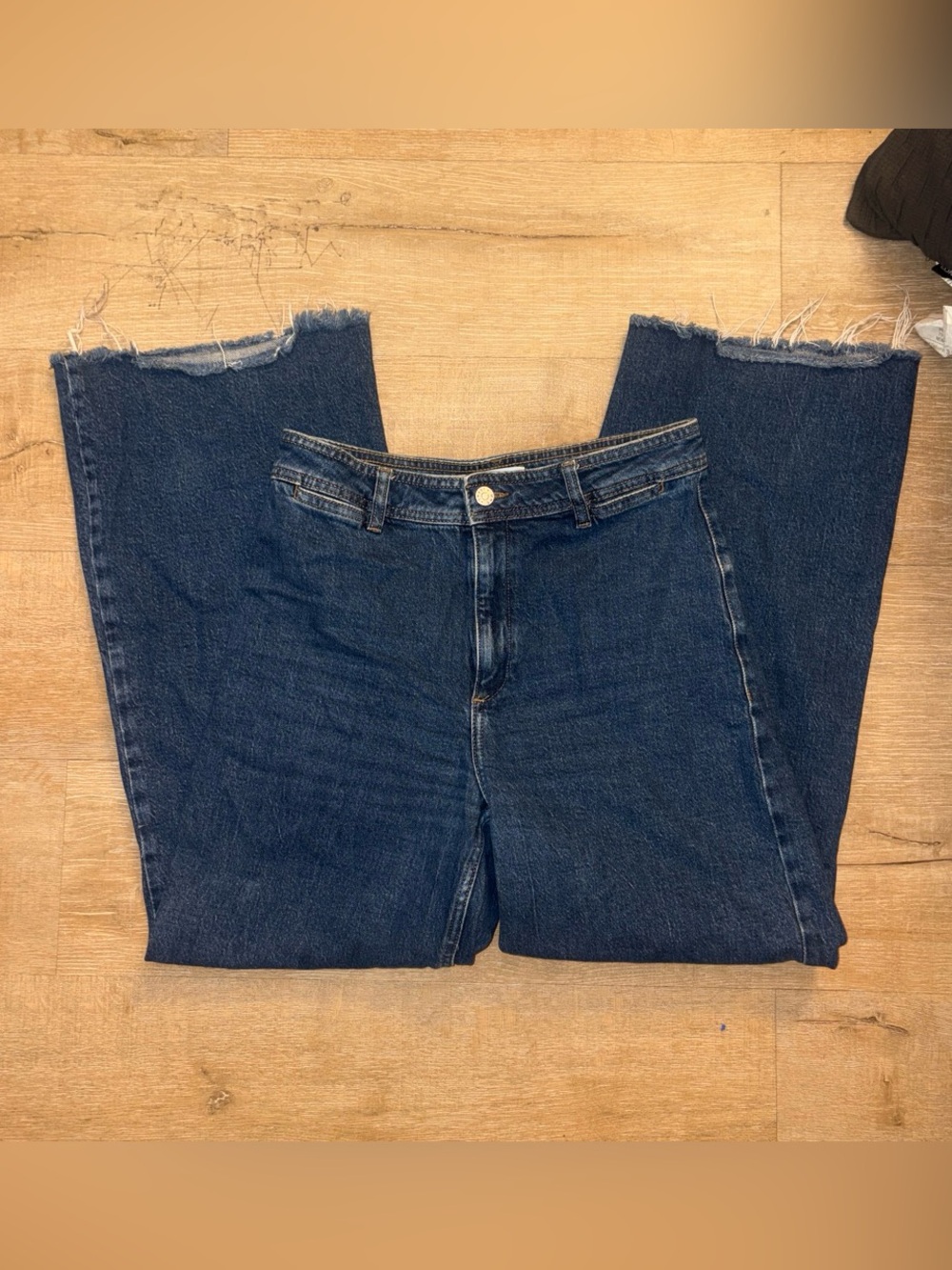 Mango Dark Blue Raw-Hem Wide-Leg Jeans